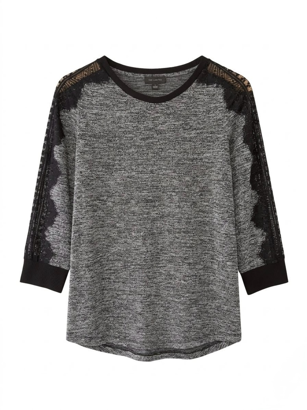 The Limited Marled Gray Knit Tunic Lace 3/4 Sleeve Blouse XS Goth Lite